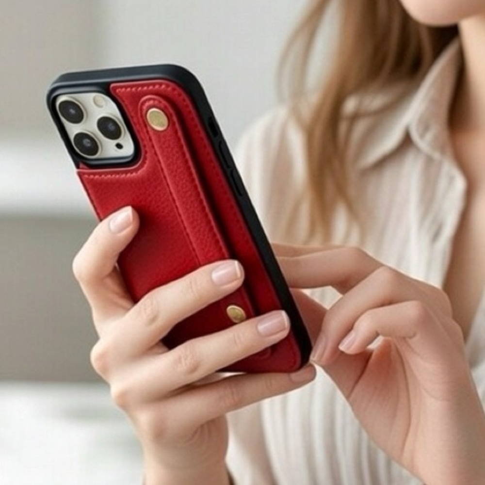 Red Leather iPhone 13/14 Wallet Case with Card Holder